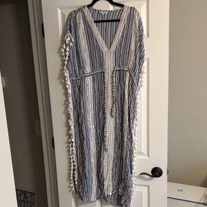 Blue Island Navy and White Tassel Maxi Dress